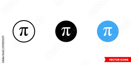 Pi symbol icon of 3 types. Isolated vector sign symbol.