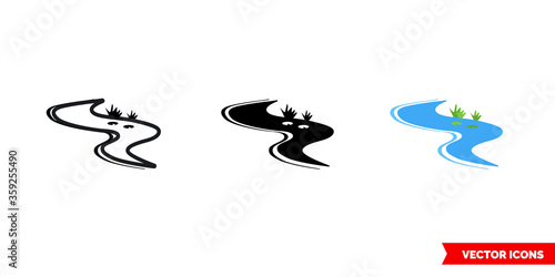 River icon of 3 types. Isolated vector sign symbol.