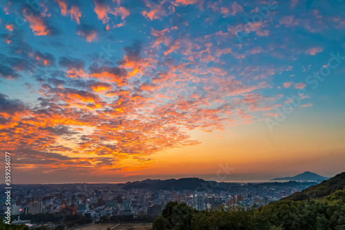 Aerial veiw of Matsuyama  Japan at sunset