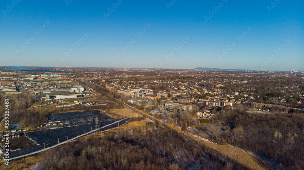 Aerial view of Laval City, quebec, Canada in winter