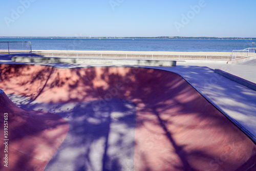 Beach Skatepark on seafront of the arcachon city and basin in france
