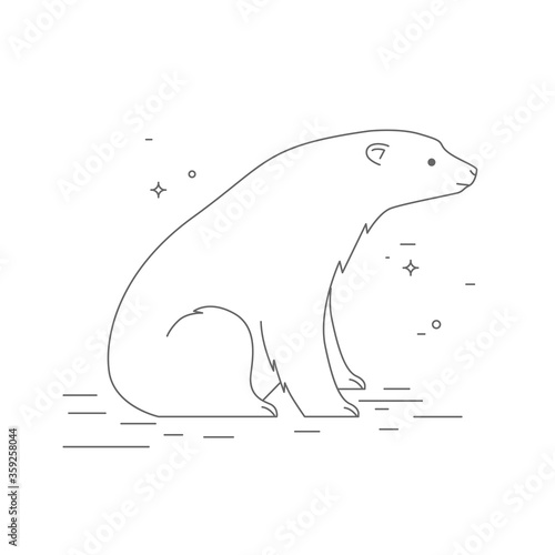 Wild polar bear vector line icon, sign, illustration black on white background in children's style.