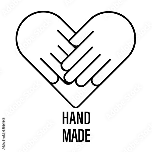 handmade vector logo icon hand made. handcraft stamp. heart love symbol. handcrafted label. organisation banner. care or donation. market sticker. isolated on white background. stock illustration