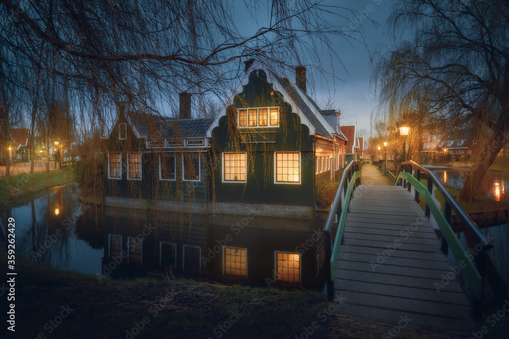 Zaanse Schans in Zaandam city. Museum village in Netherlands (Holland)