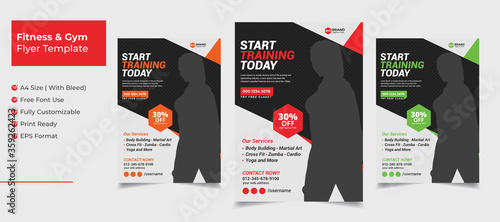 Creative clean fitness and gym flyer template with orange red green color variation