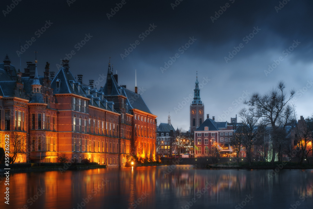 The Hague (Den Haag) city old town, Netherlands (Holland) in the evening
