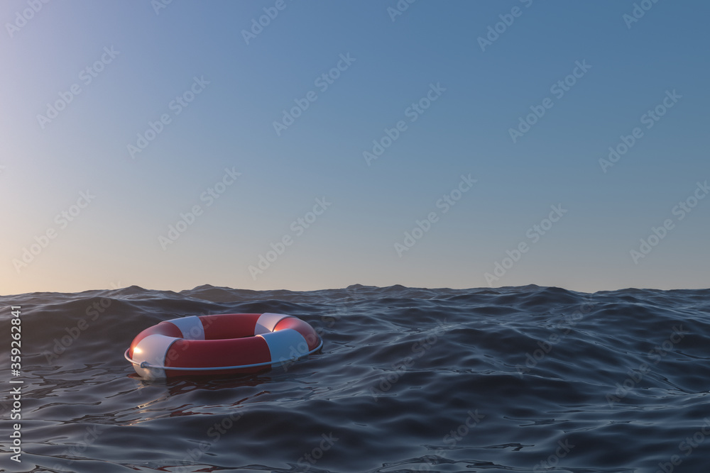 Life buoy on the ocean surface, 3d rendering. Life buoy on the ocean surface, 3d rendering.
