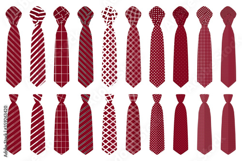 Illustration on theme big set ties different types, neckties various size