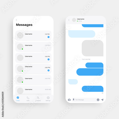 Mobile UI kit messenger. Chat app template. Vector illustration