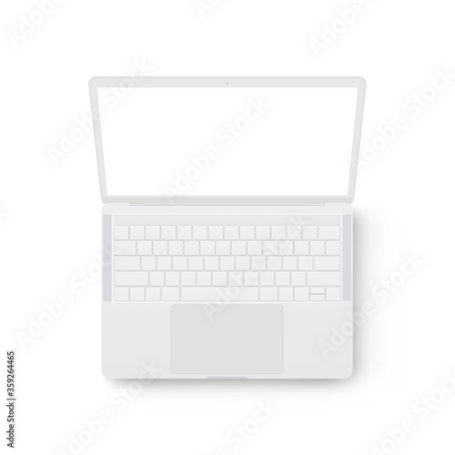 Clay laptop computer mockup, view from above. Vector illustration