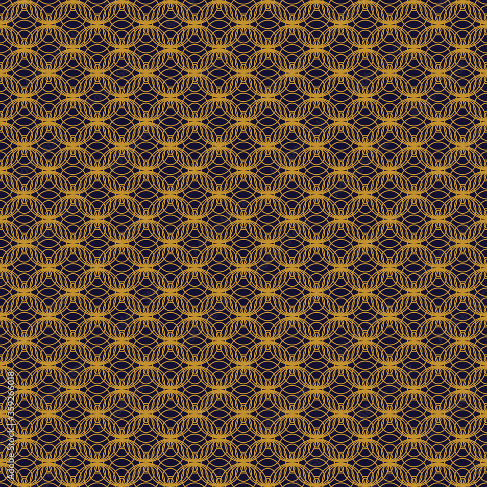 Gold seamless pattern. Modern stylish golden circle texture. Repeating geometric endless golden tiles with overlapping circles. Vector.
