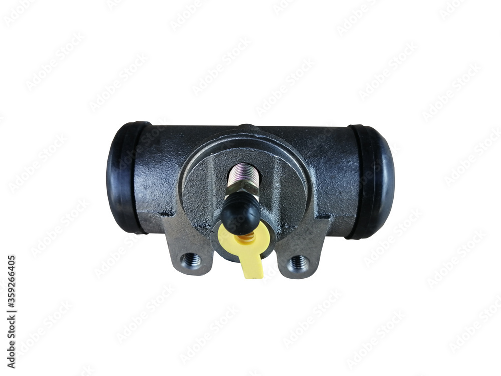 New brake hydraulic cylinder brake drum isolated on a white background. Brake system. Spare parts. New brake hydraulic cylinder brake drum isolated on a white background. Brake system. Spare parts.