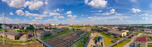 aerial view on sorting station Yekaterinburg, Ural Russia on the outskirts of the city. Views of the skyscrapers and infrastructure of big station