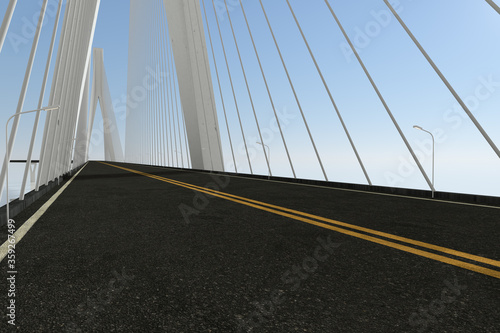 Asphalt road on the suspension bridge, 3d rendering.