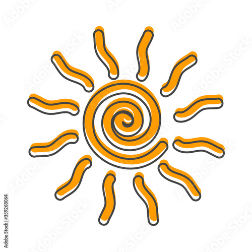 Vector icon sun cartoon style on white isolated background.