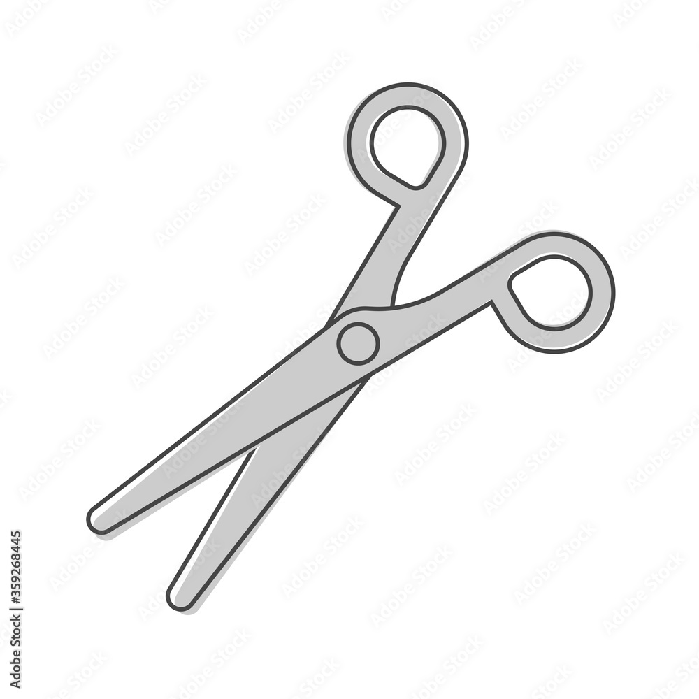 Vector scissors icon cartoon style on white isolated background. Vector scissors icon cartoon style on white isolated background.