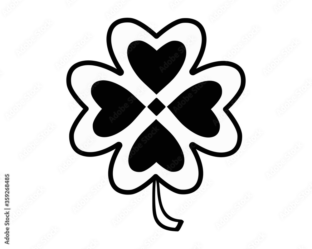 Four-leafed - vector black and white symbol for logo or pictogram. Four leaf clover - a silhouette for corporate identity, a symbol of Ireland and St. Patrick's Day. Four-leafed - vector black and white symbol for logo or pictogram. Four leaf clover - a silhouette for corporate identity, a symbol of Ireland and St. Patrick's Day.