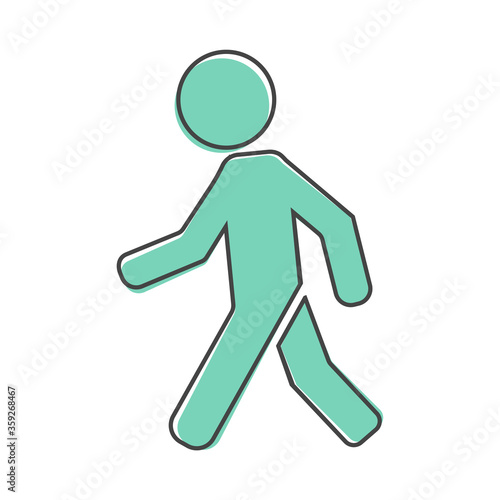 Vector icon of a walking pedestrian. Illustration of a walking man cartoon style on white isolated background.