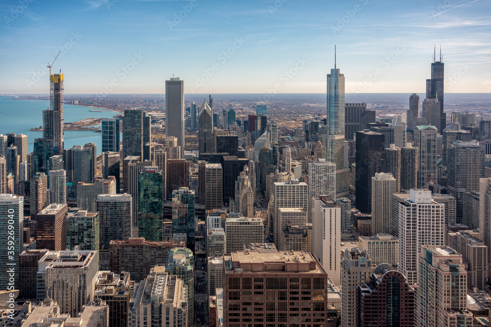 Aerial view Chicago downtown