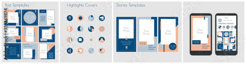 Modern editable Blue template for social networks stories and posts, vector illustration. Design backgrounds for social media.
