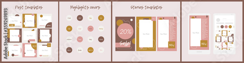 Trendy editable pink wavy round template for social networks stories and posts, vector illustration. Design backgrounds for social media.