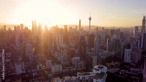 Drone footage of Kuala Lumpur cityscape in the morning