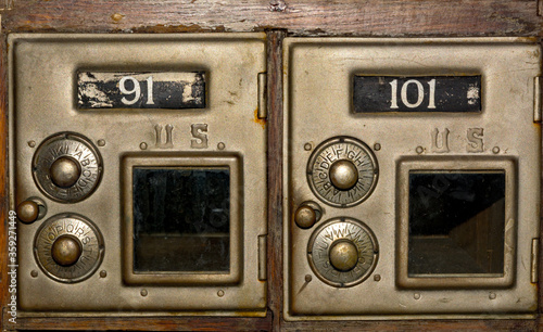 Pair of Combination post office mailboxes photo