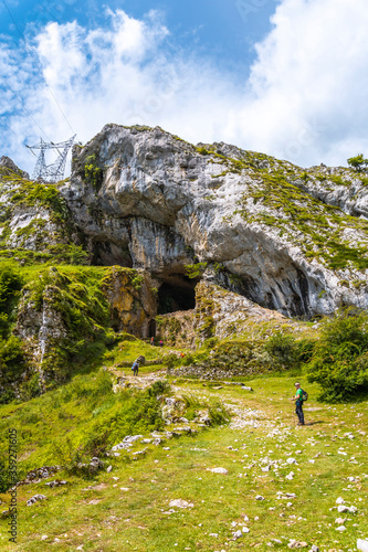 Going up to the cave of San Adrian. Mount Aizkorri 1523 meters, the highest in Guipuzcoa. Basque Country. Ascent through San Adrian and return through the Oltza fields photo