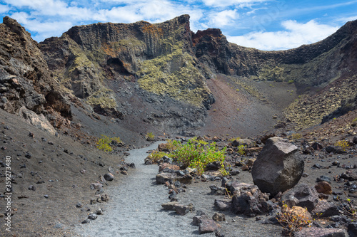 View inside the crater of El Cuervo Volcano - Lanzarote, Canary Islands, Spain