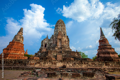 Old paoda Wat Chaiwattanaram the historical temple in Ayutthaya Thailand.