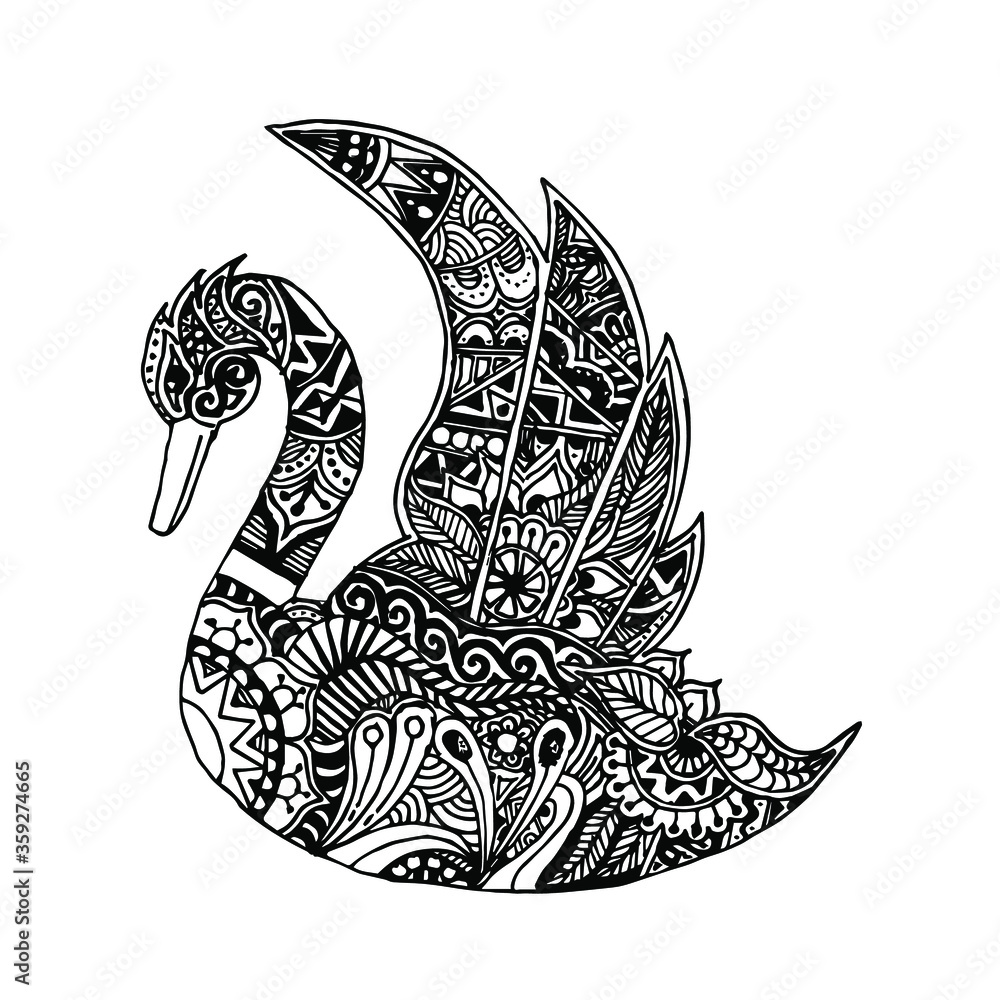 Zentangle stylized swan. Vector illustration for print and tattoo