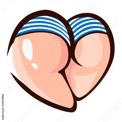 Close-up sexy naked woman booty ass in  cute lingerie. Vector Illustration. Sexy ass in  short shorts. Sexy back. Women's naked sports booty back view. Pumped up ass. Hot intimate sticker.