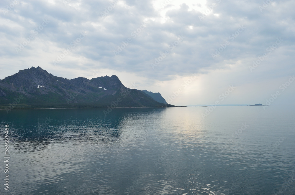 majestic mountains and fjord in northern norway in summer on the island of Senja
