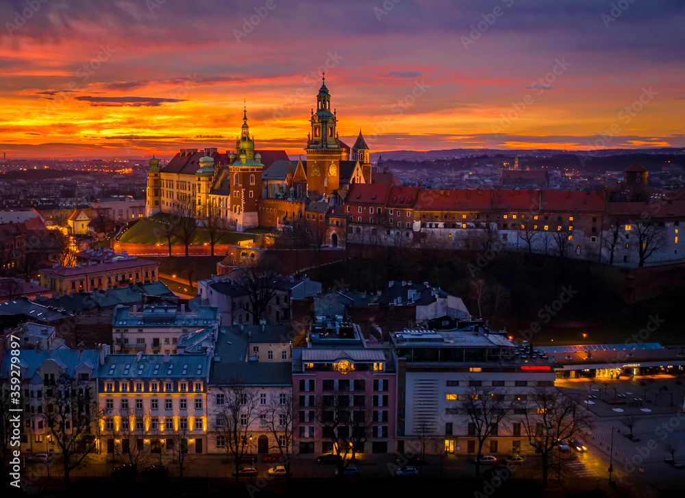 Wawel castle at dawn, Cracow, Poland
