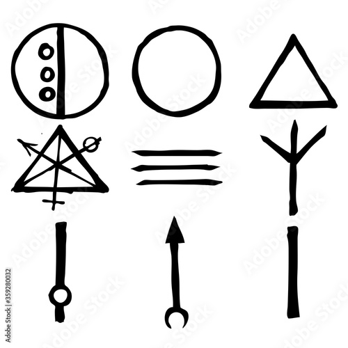 Wiccan symbols imaginary cross symbols, inspired by antichrist pentagram and witchcraft. Vector.