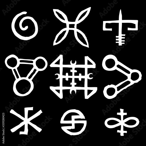 Wiccan symbols imaginary cross symbols, inspired by antichrist pentagram and witchcraft. Vector.
