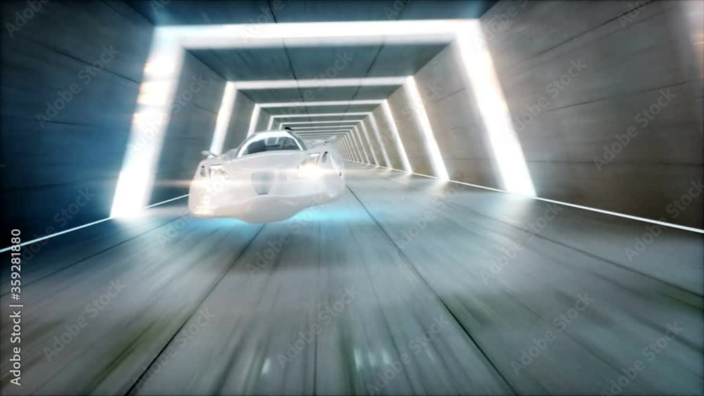 futuristic flying car with woman fast driving in sci fi tunnel, coridor. Concept of future. Realistic 4k animation. futuristic flying car with woman fast driving in sci fi tunnel, coridor. Concept of future. Realistic 4k animation.