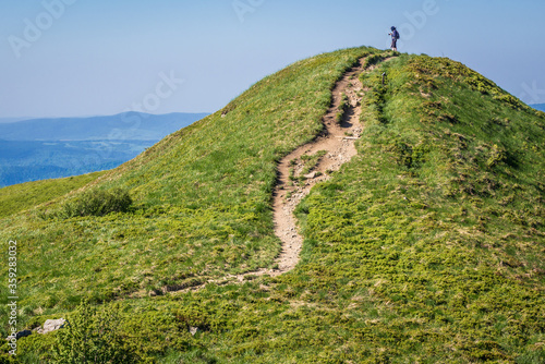 Trail near Halicz mountain in Bieszczady National Park in Bieszczady mountain range in Subcarpathian Voivodeship of Poland photo