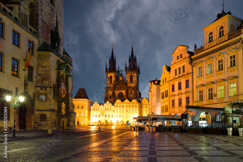 Old town square in Prague by night