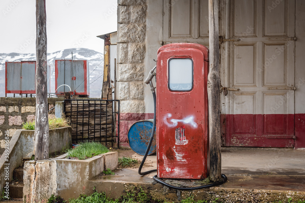 Old desolate gas station in small vilage in mountains, Lebanon