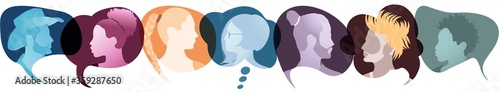 Silhouette heads people in profile.Diversity people.Speech bubble.Talking dialogue and inform.Communicate group of multiethnic people who talk and share ideas.Community.Speak.Social
