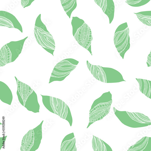 green white doodle textured leaf background design
