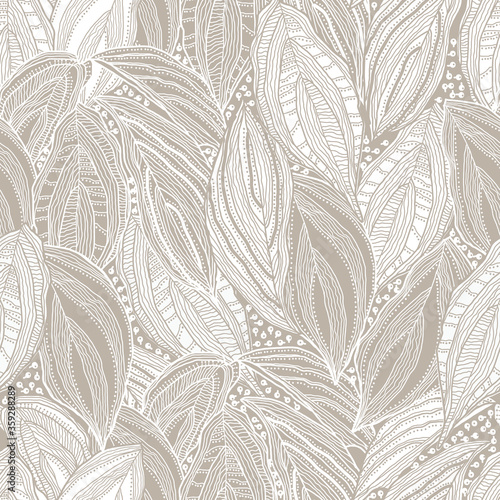 beige white abstract geo large leaf doodle background design