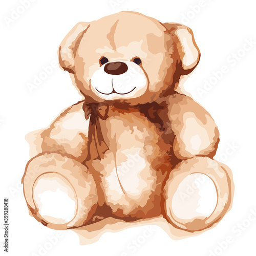 Watercolor cartoon lovely Teddy Bear toy Saint Valentine's day illustration vector art isolated