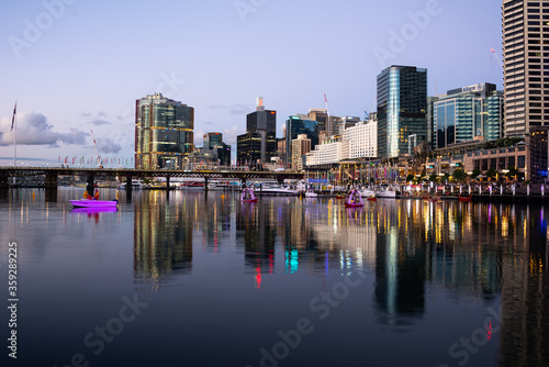 Darling Harbour  Sydney  Australia in the early evening night