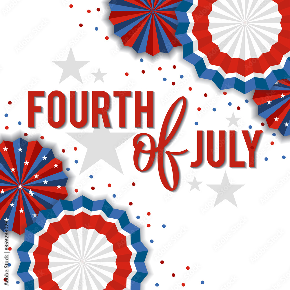 Obraz premium Fourth of July background - American Independence Day vector illustration - 4th of July typographic design USA. White background with paper stars in USA flag colors. Material design for greeting card