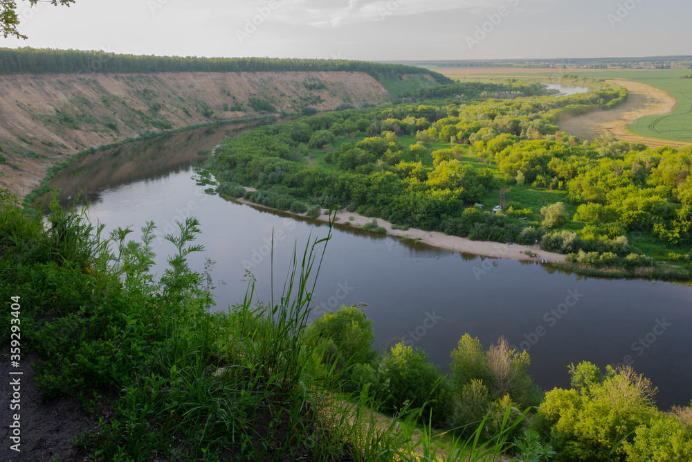 Panoramic view of the evening river