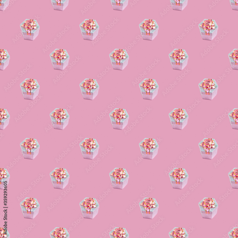 gift box with bow seamless pattern over pink background. presents texture. anniversary and sale concept. gift box with bow seamless pattern over pink background. presents texture. anniversary and sale concept.