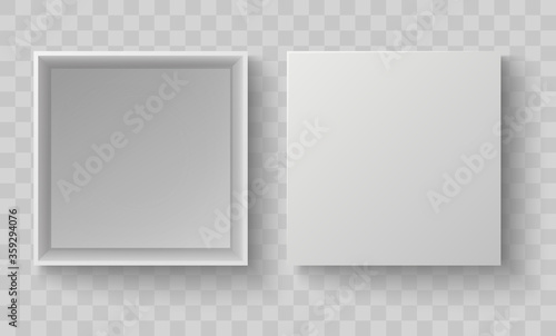 White box top view. Open pack box mock up. Empty blank realistic open cardboard paper box. Vector