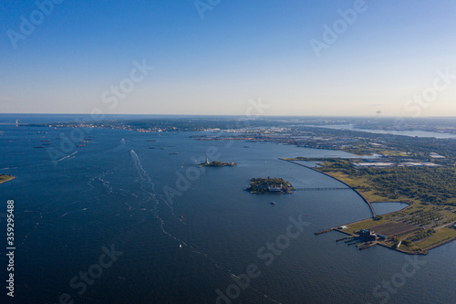 Aerial view of statue of liberty and Ellis Island, Jersey City, New Jersey  